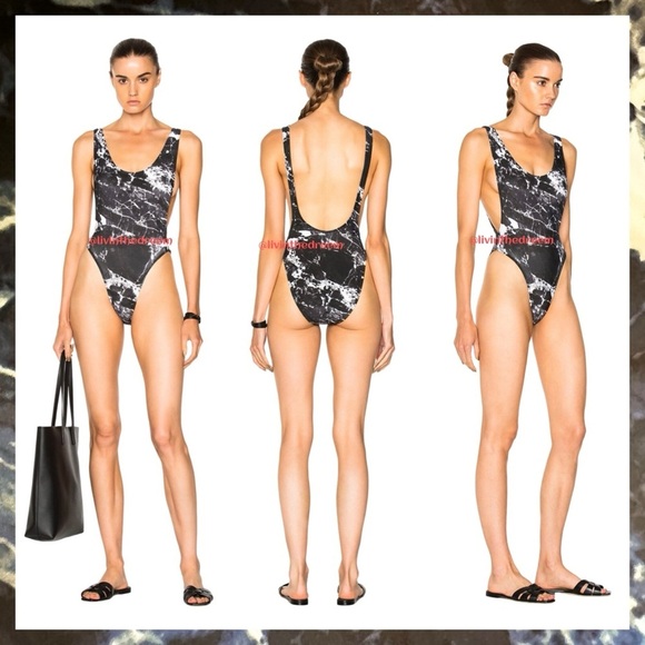 NORMA KAMALI Marissa Swimsuit Blue/ Black Marble SZ M $175 - Picture 2 of 13